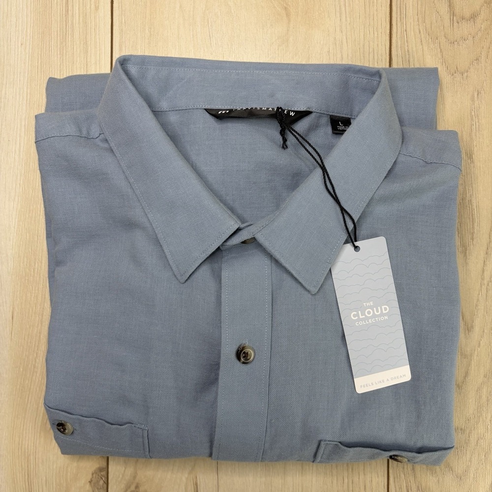 Travis Mathew NEW Cloud Flannel Button Up Shirt Light Blue Mens Large